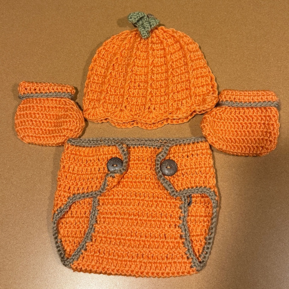 Crotchet Pumpkin Baby Hat & Diaper Cover Set